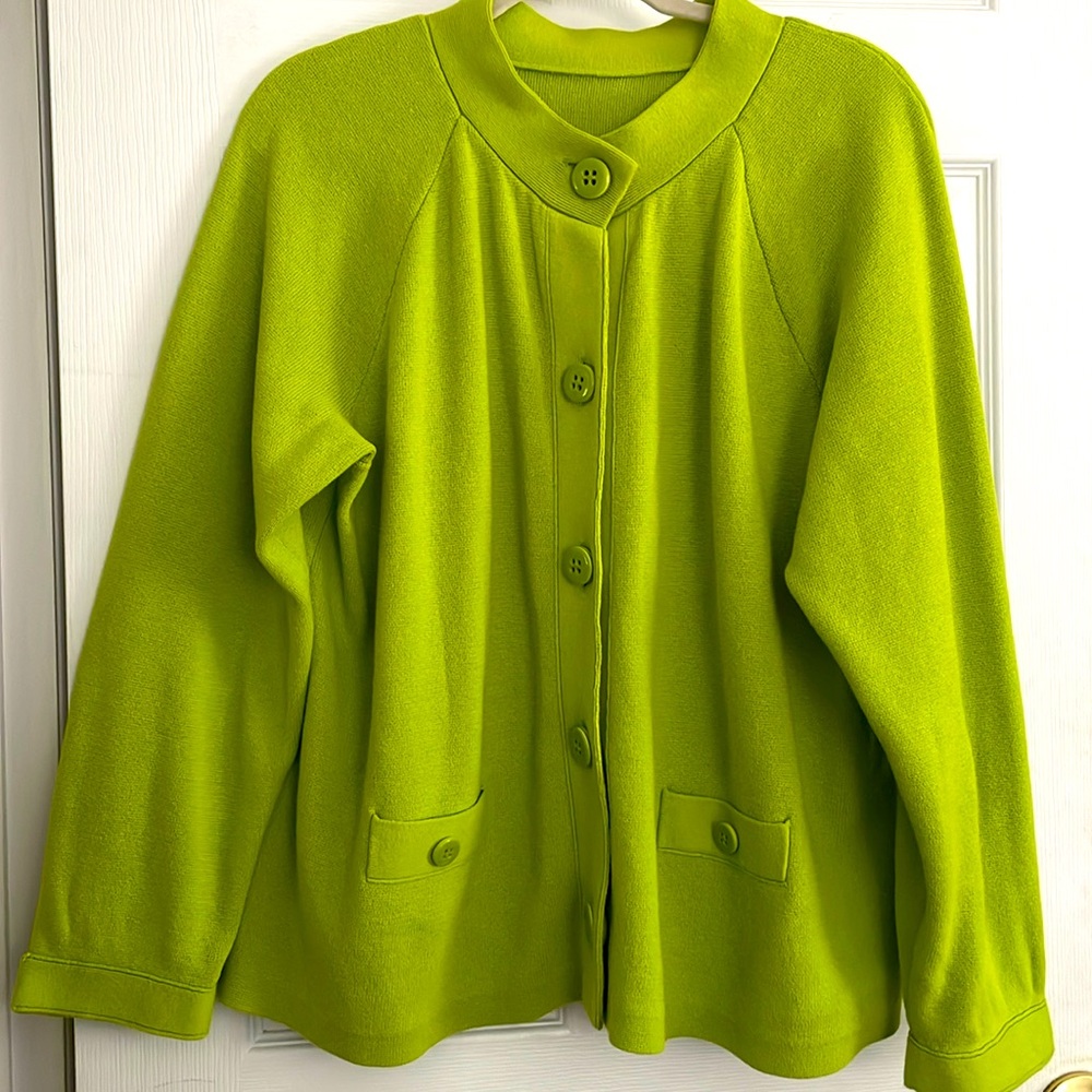 Sweater jacket. Love 4 Luck. 💯 cotton knit. Florescent green. Pockets. XXL